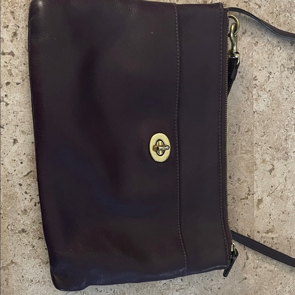 Elegant Coach Dark Plum Leather Cross-Body Bag - Picture 5 of 5